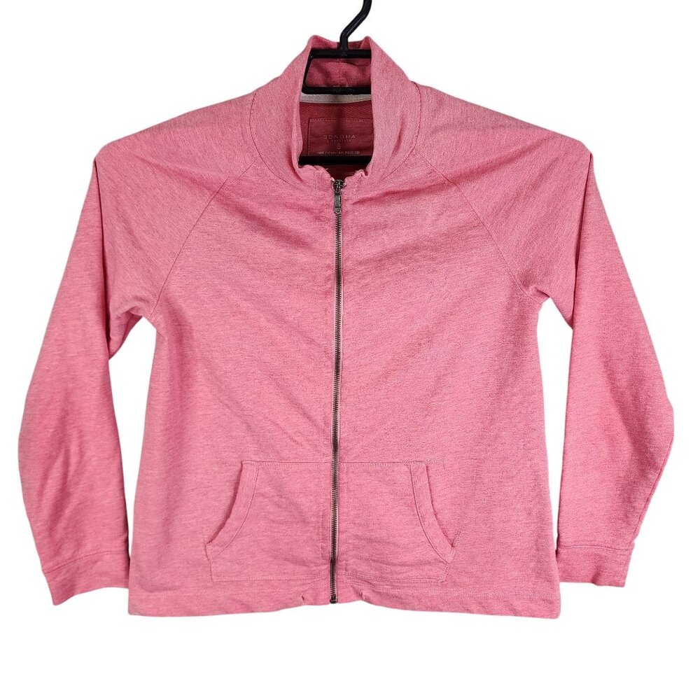 Womens Pink Sonoma Jacket Full Zip Long Sleeve Mock Neck Cotton Blend Size S